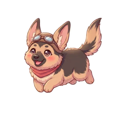 Cartoon corgi mascot wearing flight goggles